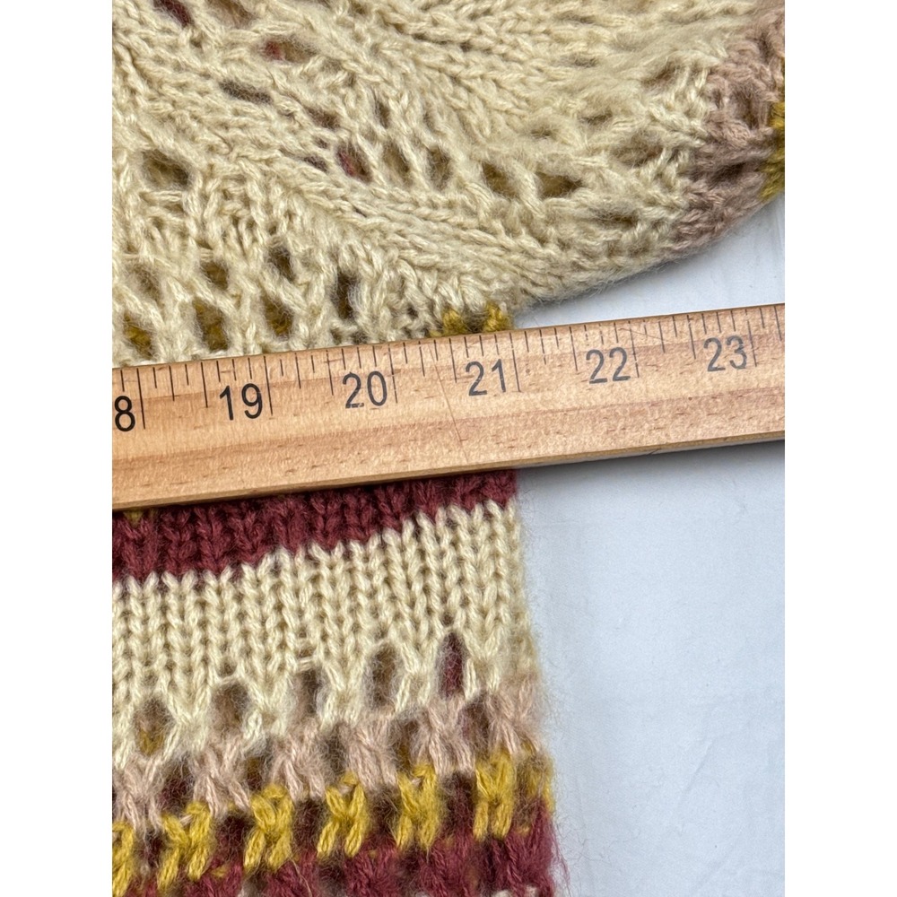 Sweater Cream Open Knit Scalloped Hem Stripe Alya Francescas Women Large - Picture 6 of 8